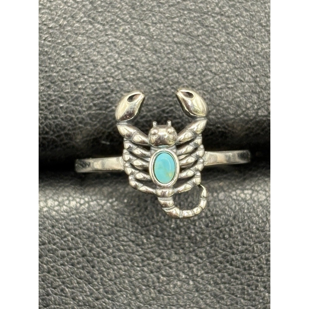 New Condition Sterling Silver Genuine Turquoise Scorpion Ring Size 7 G20